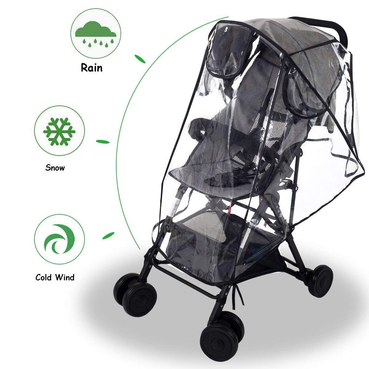 Housse de pluie universelle imperméable et coupe-vent avec fenêtre avant pour poussette bébé 