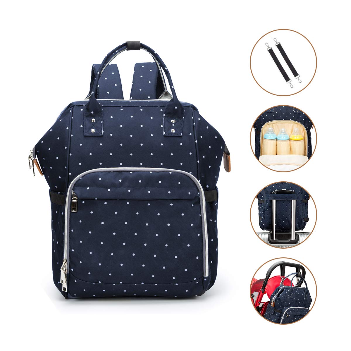 Sac à langer couleur bleu point blanc