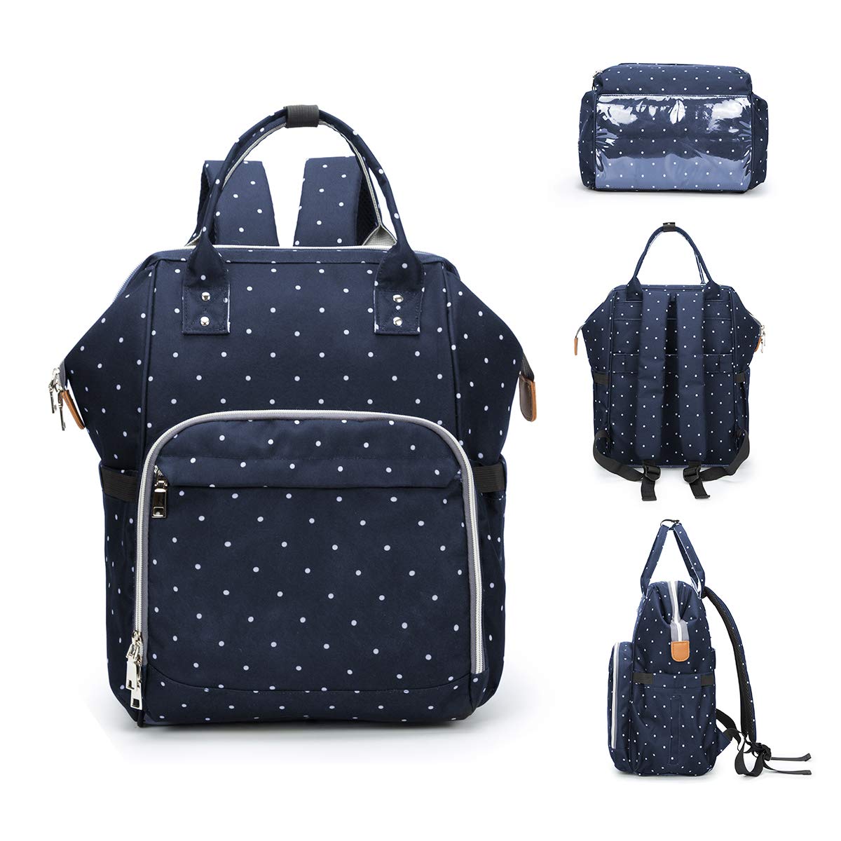 Sac à Dos à Langer pour Bébé couleur bleu point blanc