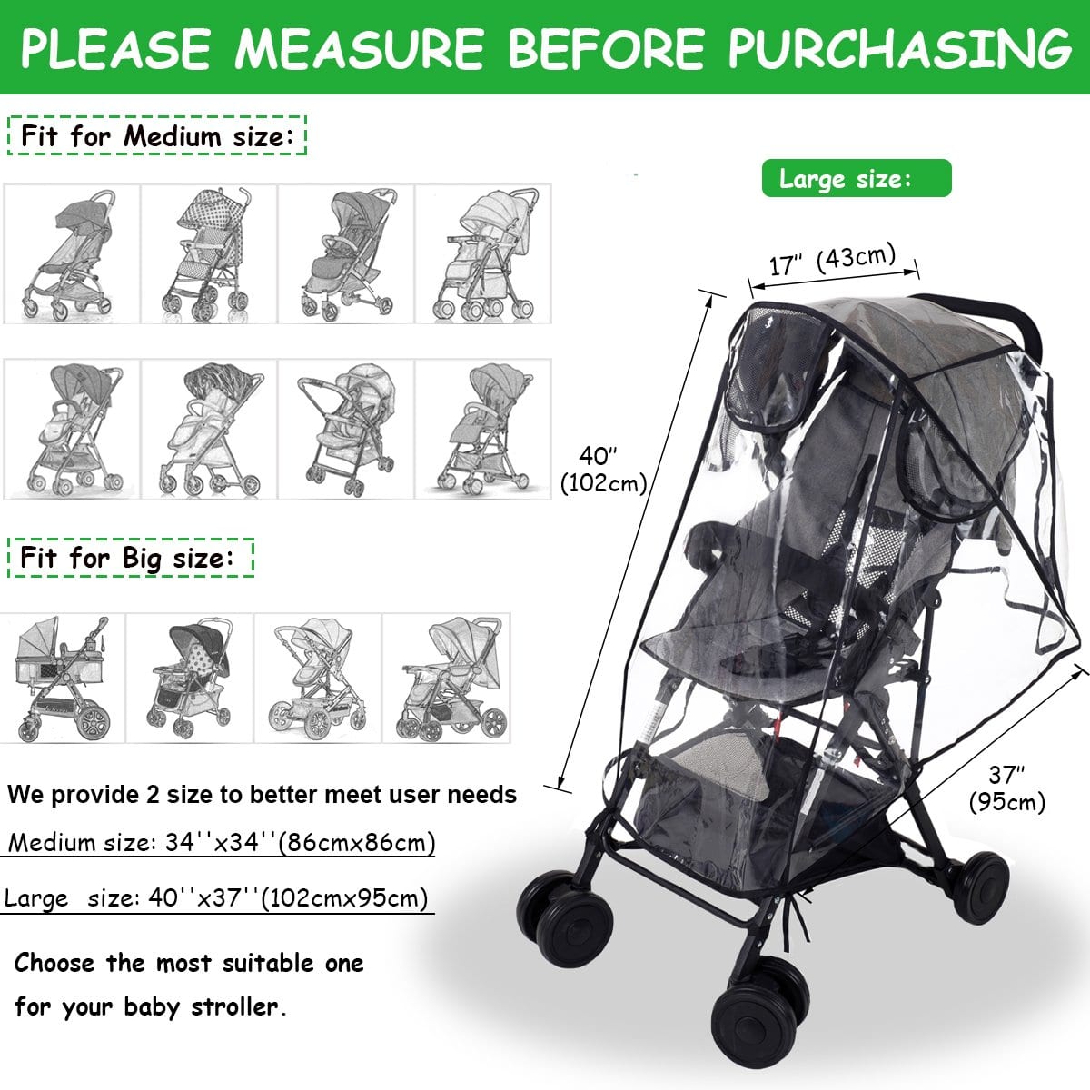 Protection pluie vent poussette en EVA