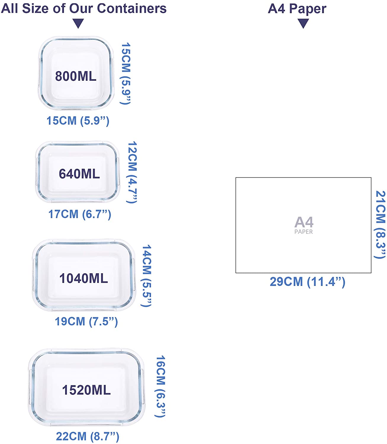 Dimensions des récipients en verre pour aliments